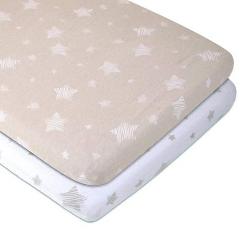 Ely's & Co. Baby Fitted Bassinet  Sheet   100% Combed Jersey Cotton  2 Packs Gender Neutral, Color: Tan stars