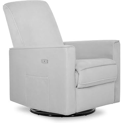 Evolur Harlow Deluxe Upholstered Plush Seating Glide Rocker, Swivel, Power Recliner with USB Port, Greenguard Gold Certified, Glider Chair for Nursery in Misty Grey, Modern Nursery Recliner
