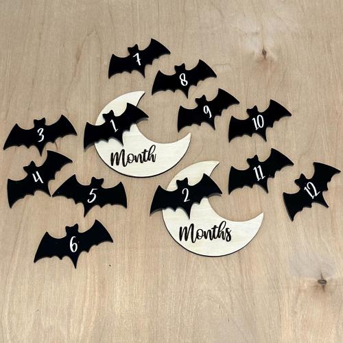 Goth Baby Milestone Discs – Moon Shaped with Magnetic Bat Numbers | Monthly Baby Photo Props | Halloween Baby Shower Gift