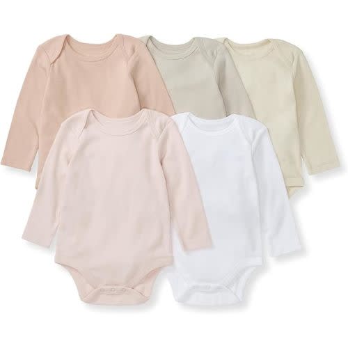 Burt's Bees Baby Unisex Organic Cotton Short and Long Sleeve Bodysuits, 5-Pack