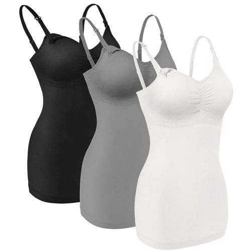 Angelhood Maternity Nursing Tank Tops for Breastfeeding,Womens Nursing Maternity Cami Built in Bra Sleep Bra