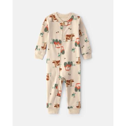 Toddler Boy 1-Piece Farm 100% Cotton Snug Fit Pajama - Beige | Carter's
