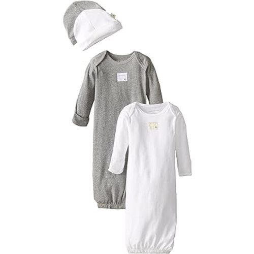 Burt's Bees Baby Baby Girls' Sleeper Gown & Hat Set, One Size, 0-6 Months, 100% Organic Cotton - Cloud/Heather Grey