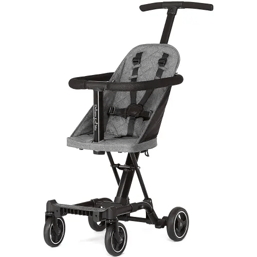 Dream On Me Coast Rider Travel Stroller, Lightweight & Compact Baby Stroller, Theme Park Approved, Book-Folding Design, Adjustable Handle, Soft-Ride Wheels, Converts to Rider & Scooter - Gray