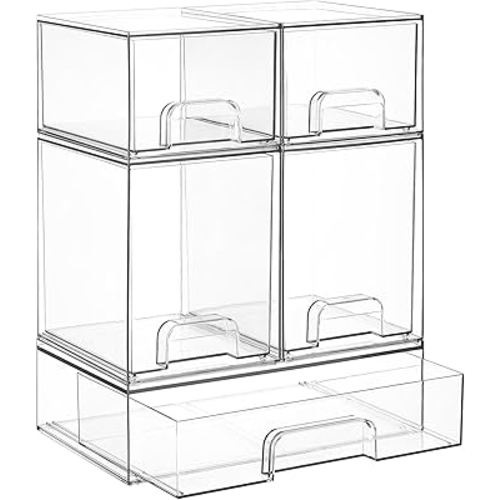 Amazon.com: Vtopmart Stackable Storage Drawers Set of 5, Clear Plastic Organizer Bins for Baby Bottle, Beauty Supplies Storage, Ideal for Kichen Countertop, Vanity, Bathroom, Cabinet, Pantry Organization : Home & Kitchen