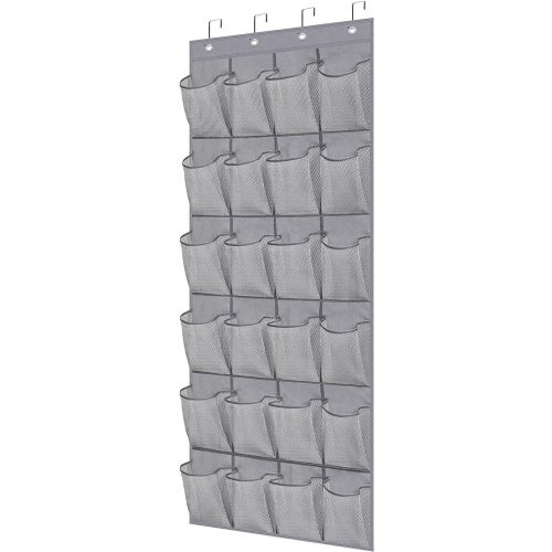 MISSLO Over The Door Shoe Organizer Hanging Closet Holder Hanger Storage Bag Rack with 24 Large Mesh Pockets, Gray