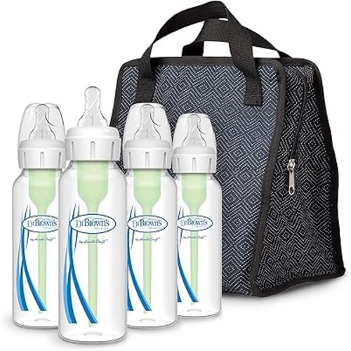 Dr. Brown's Anti-Colic Options+ Baby Bottles (4 Pack) and Bottle Tote (Black) Bundle