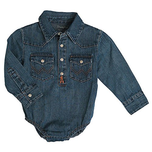 Wrangler Baby Boys' Long Sleeve Bodysuit Denim