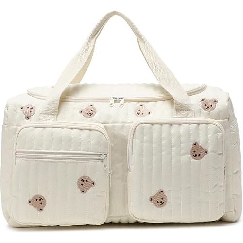 Quilted Diaper Bag Large Capacity Teddy Bear Pattern Cute Duffle Bag Portable & Lightweight for Hospital and Weekender Travel, 18.9x8.7x10.2in, Home Decors