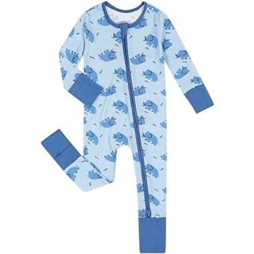 Teach Leanbh Unisex Baby Bamboo Viscose Pajamas with Mittens and Feet Cuffs 2 Way Zipper Long Sleeve Romper Sleep and Play