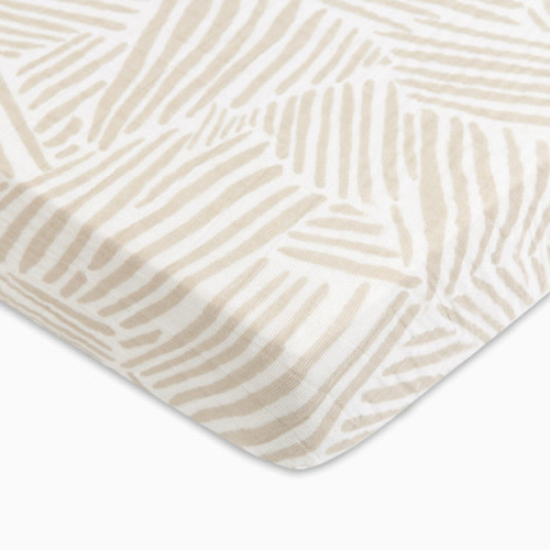 Mini Crib Sheet in GOTS Certified Organic Muslin Cotton - Oat Stripe
