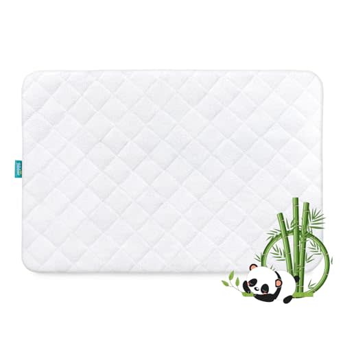 Waterproof Pack and Play Mattress Pad Cover, Pack and Play Mattress Protector Sheets Fitted, Viscose Made from Bamboo Terry Surface, Ultra Soft and Skin-Friendly, Washer & Dryer Friendly, White