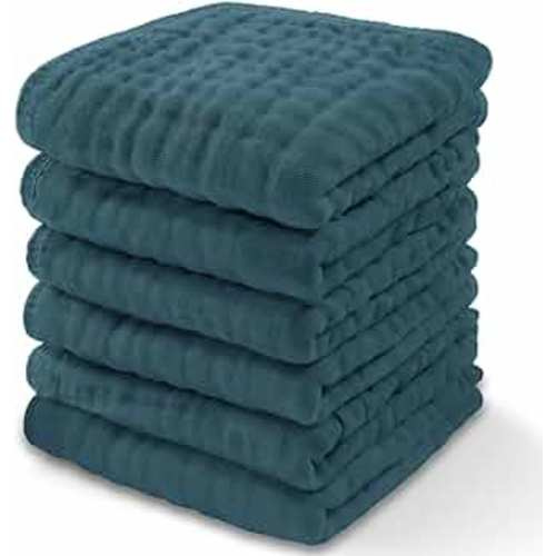 Baby Washcloths, Muslin Cotton Towels, Large 10”x10” Wash Cloths Soft on Sensitive Skin, Absorbent for Boys & Girls, Newborn Baby & Toddlers Essentials Shower Registry Gift (Neptune, Pack of 6)