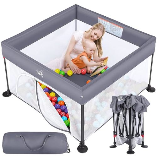 Baby Playpen, Foldable Playpen for Babies and Toddlers, Indoor Outdoor Playpen Baby Activity Center with Zipper Gate, Pop Up Portable Playpen Play Yard for Baby, 49"x49", Grey - 49”X49"X29"