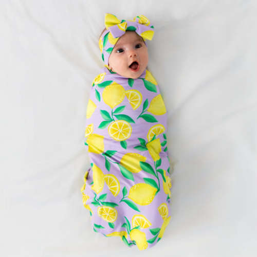 Lavender Sunny Citrus Swaddle & Luxe Bow Headband Set