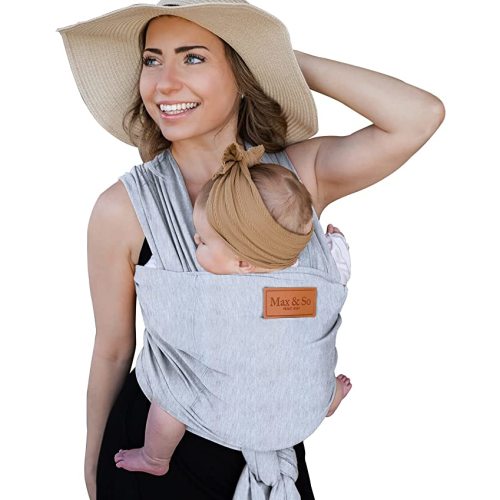 Baby Wrap Carrier - Premium Cotton Baby Carrier Wrap for Newborn to Toddler- Infant Carrier- Baby Holder One Size Fits All with Front Pocket (Grey) by Max&so