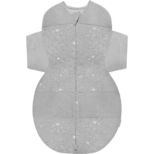 Happiest Baby SNOO Sleep Sack - 100% Organic Cotton Baby Swaddle Blanket - Doctor Designed Promotes Healthy Hip Development (Graphite Stars, Small)