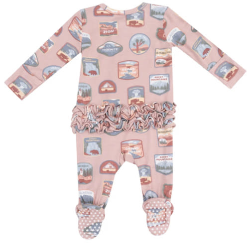 National Park Patches Pink 2 Way Zipper Ruffle Back Footie – The Lincoln Forest