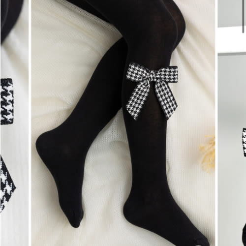 Black Houndstooth Bow Tights