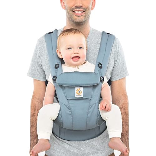 Ergobaby Omni Dream All Carry Positions SoftTouch Cotton Baby Carrier with Enhanced Lumbar Support (7-45 Lb), Slate Blue