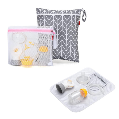 Damero Breast Pump Parts Bag, Wet Dry Breast Pump Parts Bag, Pumping Bag with Waterproof Mat and Mesh Bag, Gray Arrow