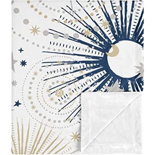 Sweet Jojo Designs Star and Moon Boy Girl Blanket Receiving Security Swaddle for Newborn or Toddler Nursery Car Seat Stroller Soft Minky - Navy Blue Gold Grey Celestial Sky Stars Gender Neutral Unisex