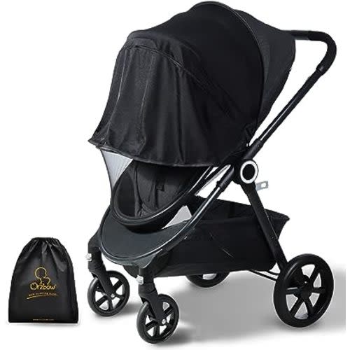 Orzbow 2-in-1 Baby Mosquito Net with UPF50+ Sunshade for Stroller, Breathable Stroller Mosquito Netting Privacy Cover with Two-Way Zipper & Storage Bag for Bassinet, Carrycot & Car Seat, Black