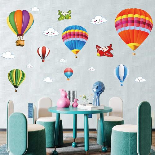 Amaonm Removable Creative 3D Hot air Balloon Aircraft and Smile Clouds Wall Decals Kids Room Wall Decorations Art Decor Stickers Nursery Decor 3D Art Decal Bedroom Bathroom Sticker