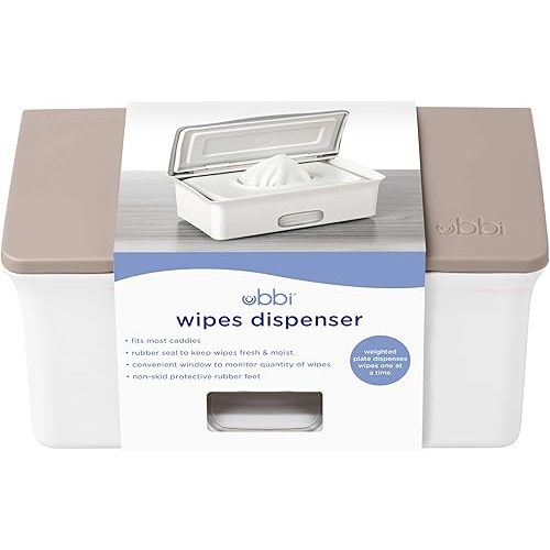 Ubbi Baby Wipes Dispenser - Taupe - Weighted Plate and Secure Seal