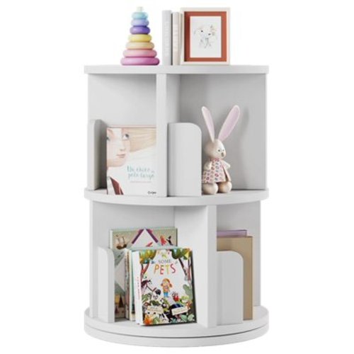 Rotating Bookshelf, Corner Bookcase for Small Space, 360° Corner Bookcase for Bedroom, Living Room, Study Room, 2 Tier, White,