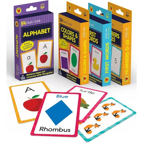 Carson Dellosa Preschool Learning Flash Cards - Numbers, Sight Words, Colors, Shapes and Alphabet - 4-Pack for Toddlers Ages 2-4 Years Old