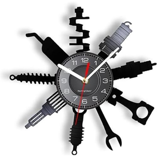12 Inch-Wall Clock Auto Repair Shop Wall Sign Decorative Modern Wall Clock Car Mechanic Service Workshop Vinyl Record Clock Garage Repairman Gift for Vintage Room Decoration