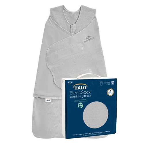 HALO Sleepsack Swaddle 100% Organic Cotton Newborn 1-Piece Gift Set with Box, TOG 1.5, 0-3 Months, Cloud