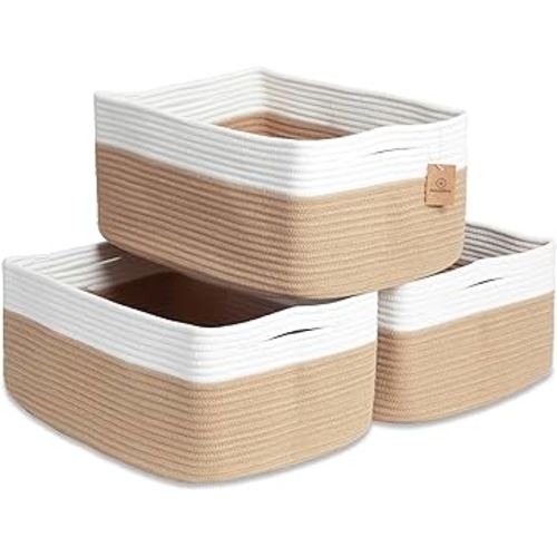 NaturalCozy Storage Baskets 16.8”x13”x7.6” Cotton Rope Woven Baskets for Organizing 3-Pack | Toy Storage Bins | Basket for Shelves, Laundry, Blanket, Clothes, Closet, Kitchen, Bathroom, Gifts