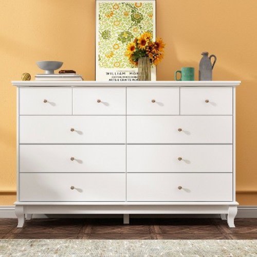 Famapy White 10 Drawers Dresser With Round Handles