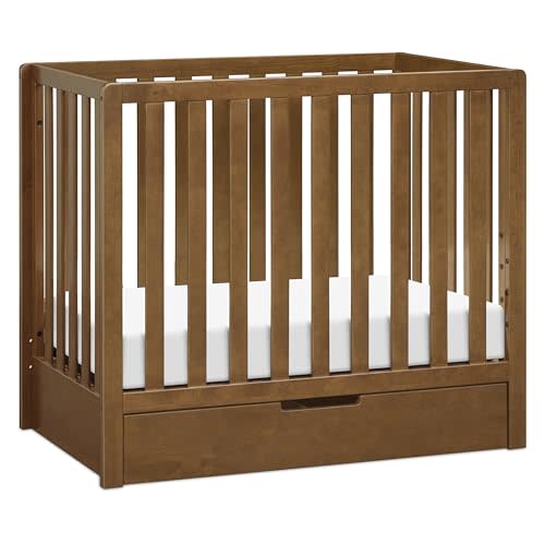 Carter's by Davinci Colby 4-in-1 Convertible Mini Crib with Trundle Drawer in Walnut, Greenguard Gold Certified, Undercrib Storage