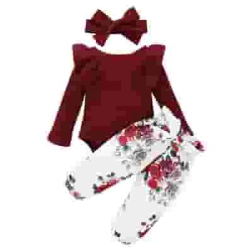 Penkiiy Preemie Newborn Baby Girls Clothes Ribbed Romper Bodysuit Pants Set Ruffle Spring Summer Outfits Red for 3-6 Months