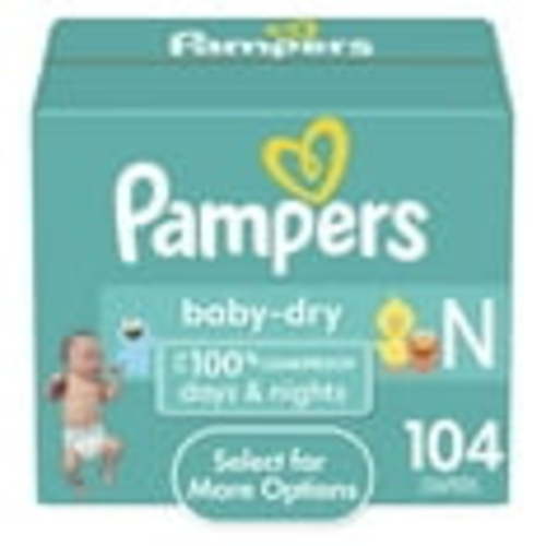 Pampers Baby-Dry Hypoallergenic Newborn Diapers, Leakproof with Wetness Indicator, 104 Count
