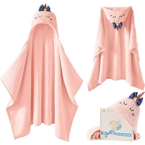 Toddler Hooded Towel-Soft Coral Fleece Hooded Baby Towels with Animal Design, Large Super Absorbent Bath Towel for Newborn Toddler Kids(49X31 Inch, Cow)