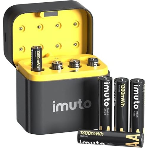 imuto Rechargeable AAA Batteries Lithium 8 Pack with Fast Charger,1300mWh 1.5V Constant Output Triple a Lithium Batteries 1600 Cycles Long Lasting