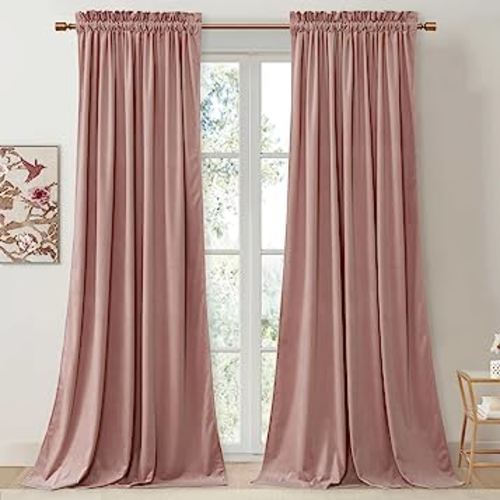StangH Pink Curtains 96 inches Long, Super Soft Velvet Window Drapes Rod Pocket Thermal Insulated Home Decoration for Girls Room/Dressing Room/Office, W52 x L96, 2 Panels