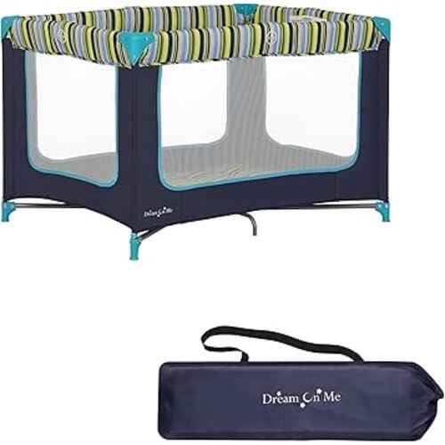 Dream On Me Zodiak Portable Playard in Navy, Lightweight, Packable and Easy Setup Baby Playard, Breathable Mesh Sides and Soft Fabric - Comes with a Removable Padded Mat