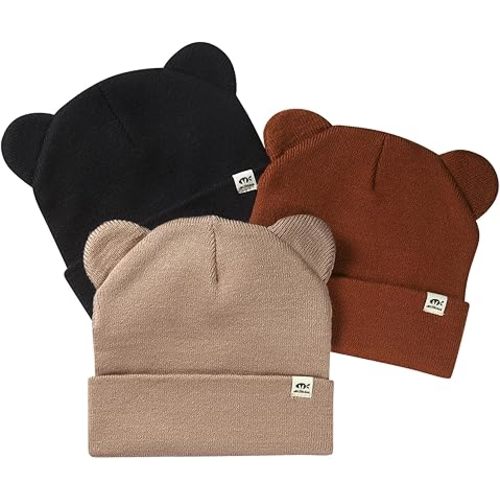 3 Pack Baby Beanie Hat Infant Winter Hat with Bear Ear for Girls Boys 0-3 Years