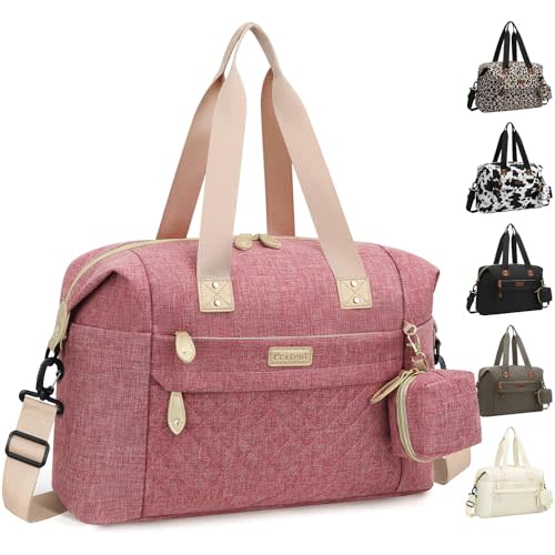 Pritent Diaper Bag Tote - Diaper Baby Bags with Pacifier Case, Shoulder Straps, Stroller Clips, Waterproof Large Mommy Bag Maternity Bag Travel Baby Bag for Mom and Dad, Pink