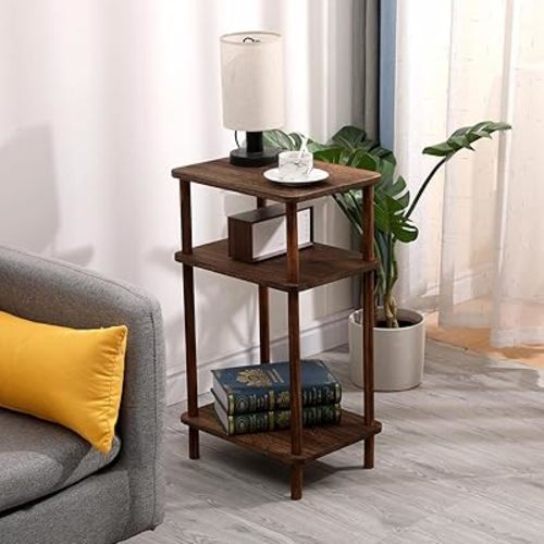 Set of 1 End Tables, Wooden 3-Tier Narrow Side Table, Rustic Brown Nightstand Sofa Side Table Used for Small Spaces, Living Room, Bedroom (Rustic Brown)