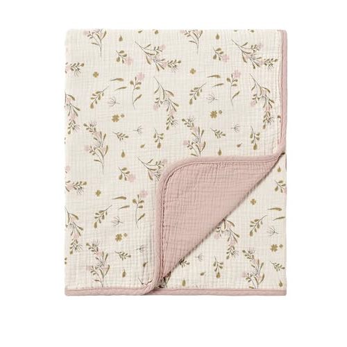 CREVENT 40''X40'' 100% Organic Cotton Muslin Baby Blanket for Newborns, Essential for Baby Shower Birthday Gift - Flower 100X100cm