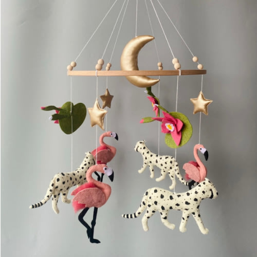 Custom Mobile: Stars ✨, Moon 🌝, Flamingos 🦩, Leopards 🐆 & Lotus flowers 🪷
