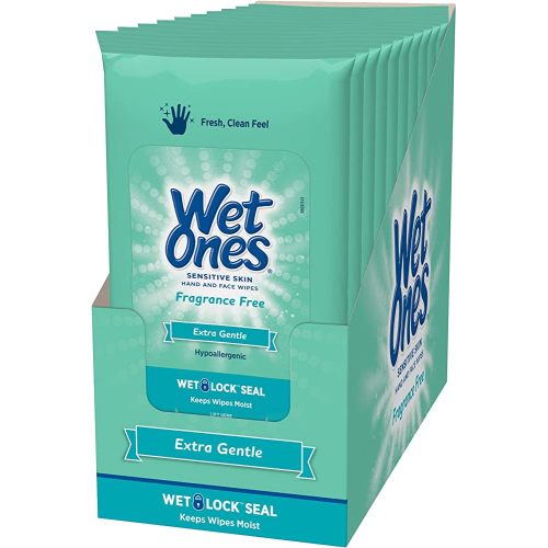 Wet Ones Sensitive Skin Hand and Face Wipes, 20 Count (Pack Of 10)