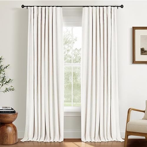 INOVADAY 100% Blackout Curtains for Bedroom, Black Out Curtains 72 Inch Long, Clip Rings Linen Blackout Drapes, Thermal Insulated Room Darkening for Living Room, 2 Panels - Beige,W50xL72
