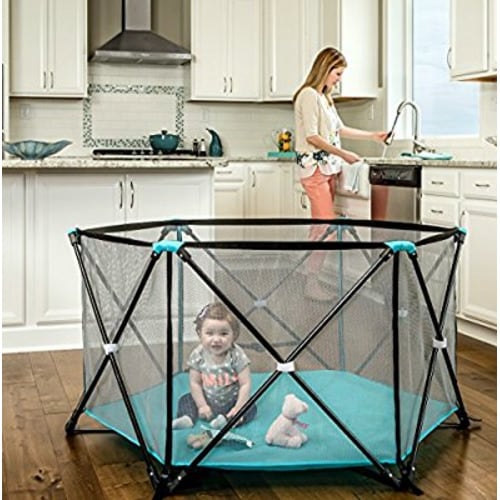 Regalo My Play Portable Playard Indoor and Outdoor with Carry Case and Washable, Aqua, 6-Panel